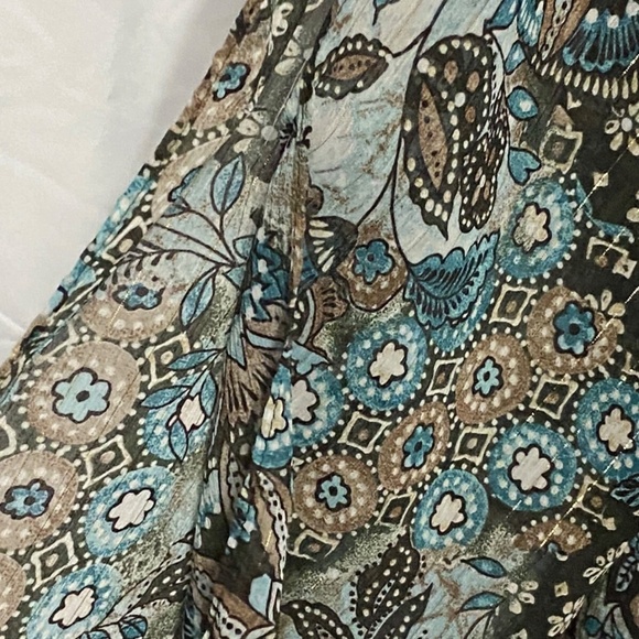 Lane Bryant shirt women 22/24 green multi color long sleeve open shoulder blouse - Picture 6 of 13